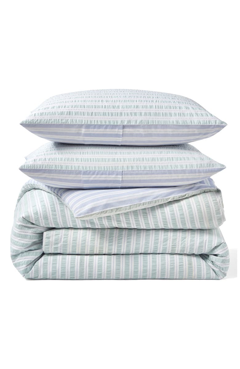 Peri Home Seersucker Stripe Comforter & Pillow Shams Set, Main, color, Green/ Blue