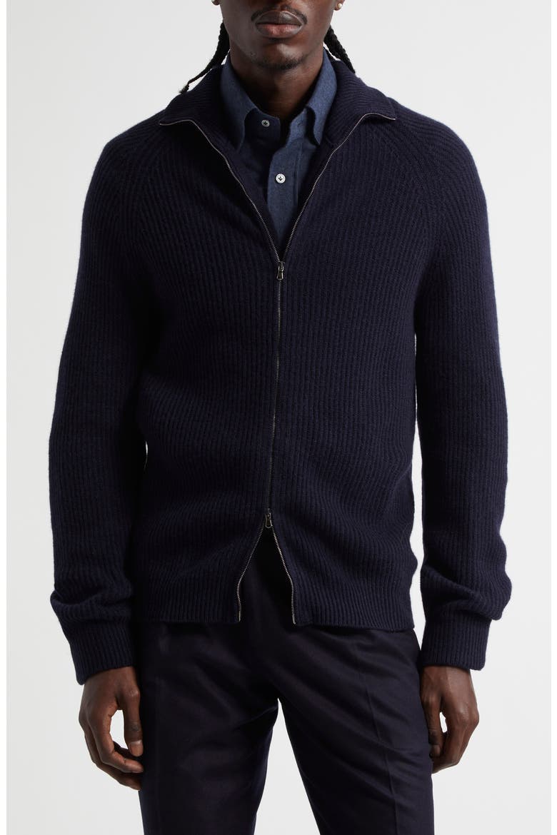 Fisherman Cashmere Zip Cardigan, Main, color, NAVY