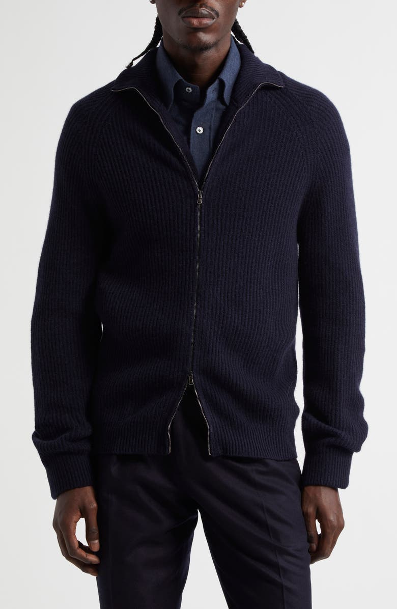 Thom Sweeney Fisherman Cashmere Zip Cardigan, Main, color, Navy