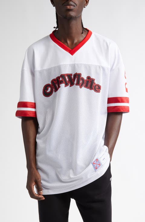 Gothic Logo V-Neck Football Mesh Graphic T-Shirt