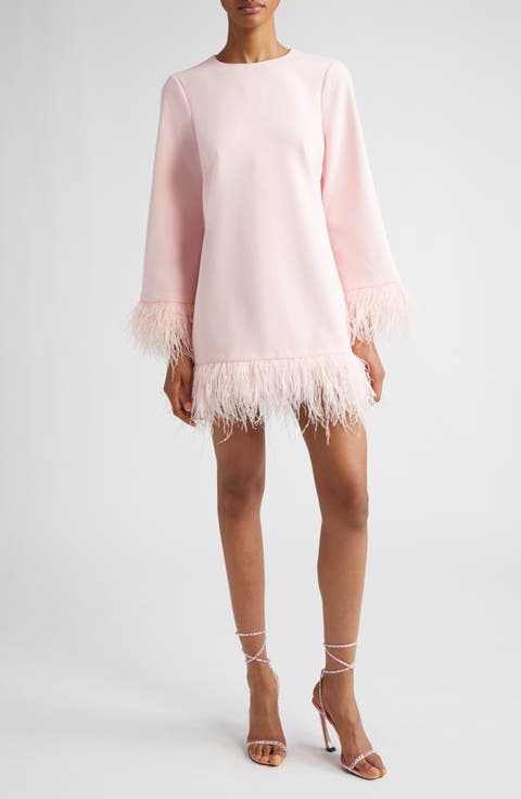 Marullo Feather Trim Long Sleeve Dress