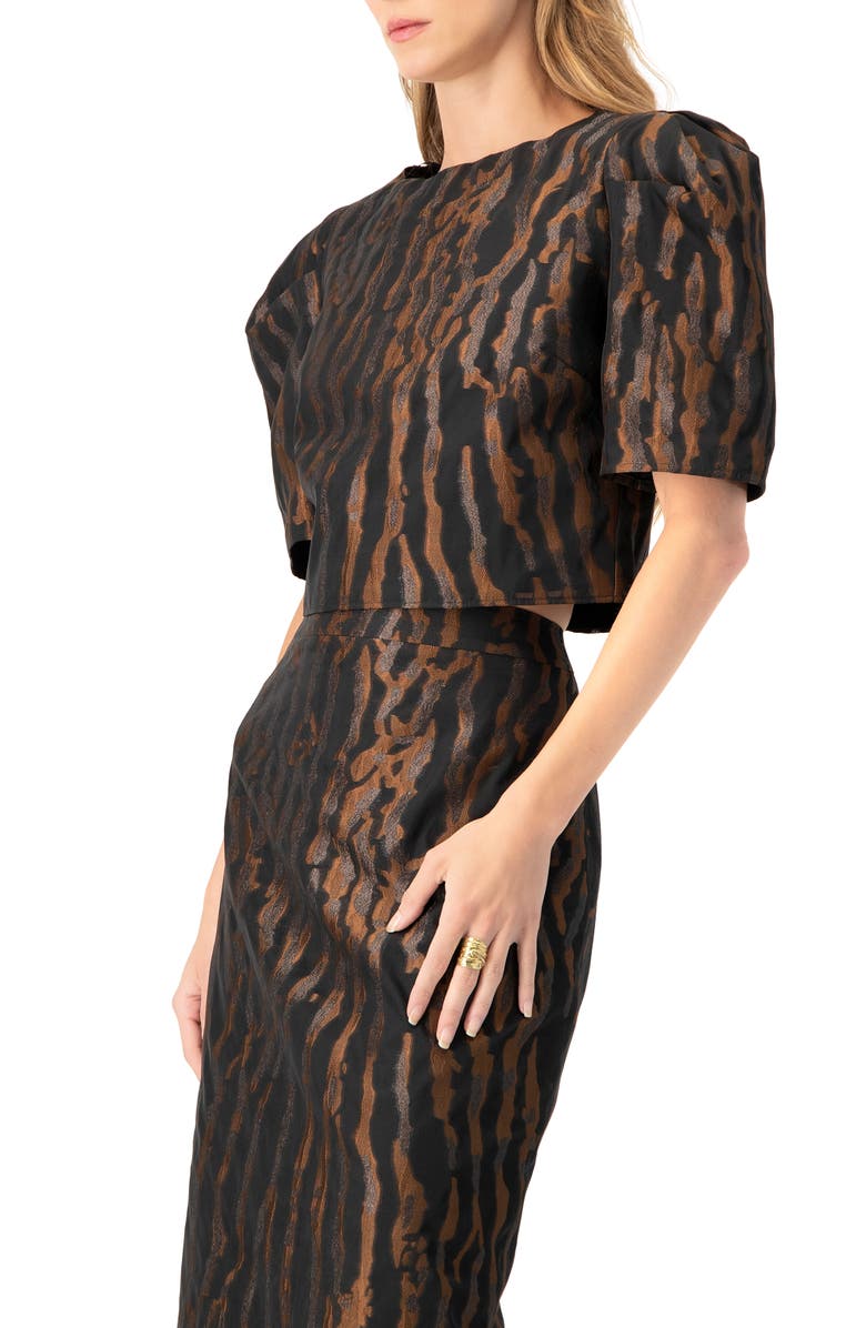 IVONNE Short Puff Sleeve Jacquard Blouse, Alternate, color, Black