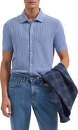 Bugatchi Basket Weave Knit Short Sleeve Cotton Full Button Cardigan
