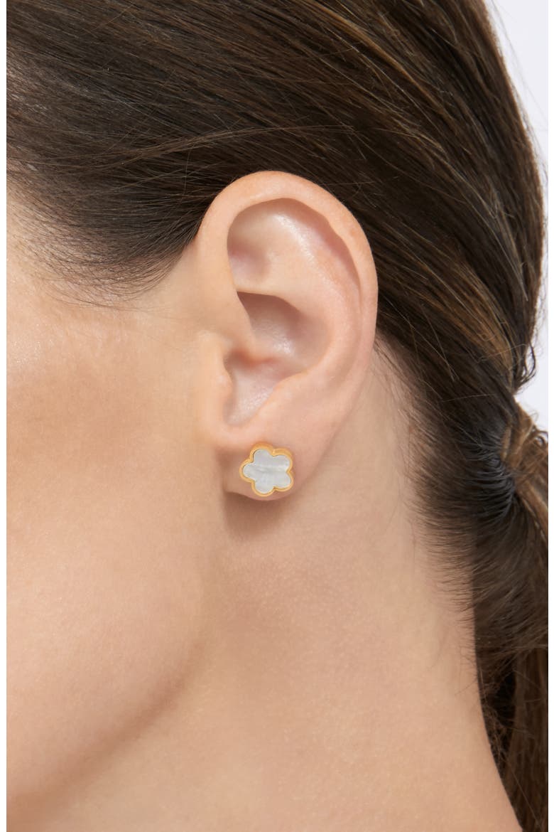 14K Gold Plated Clover Stud Earrings, Alternate, color, WHITE