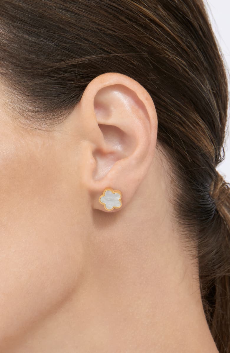 Adornia 14K Gold Plated Clover Stud Earrings, Alternate, color, White