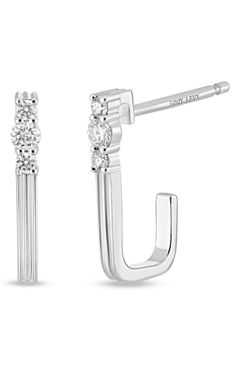 Liora 18K White Gold Diamond J Hoop Earrings