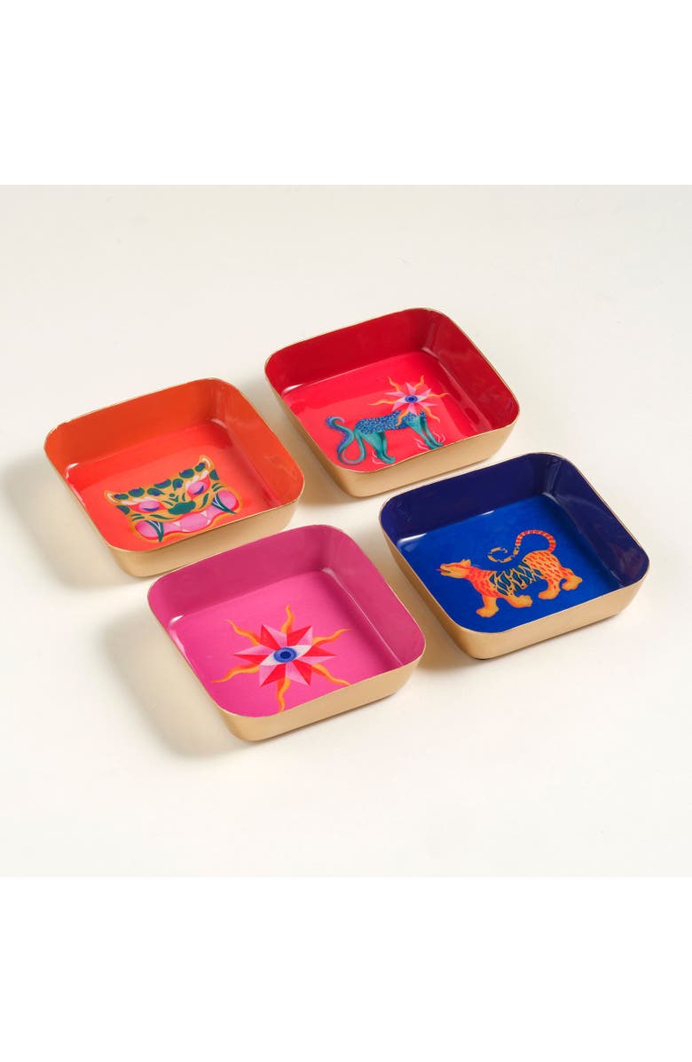 Zsa Zsa Zsu Nanpur Patterned Square Metal Decorative Tray 4 Pcs Set, Alternate, color, Pink