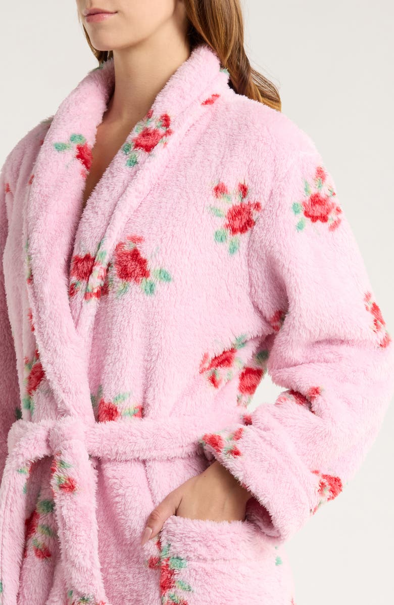 PJ Salvage Holiday Roses Fleece Robe, Alternate, color, Pink