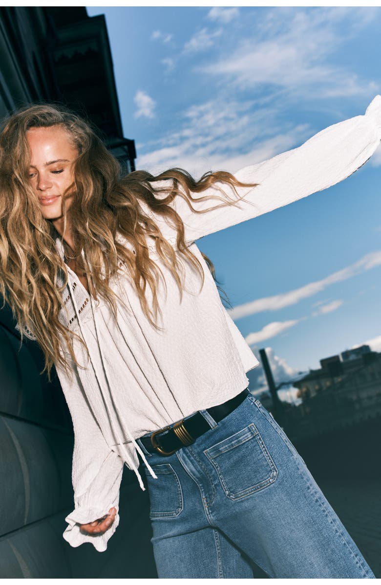 H&M Textured Jersey Blouse, Alternate, color, Cream