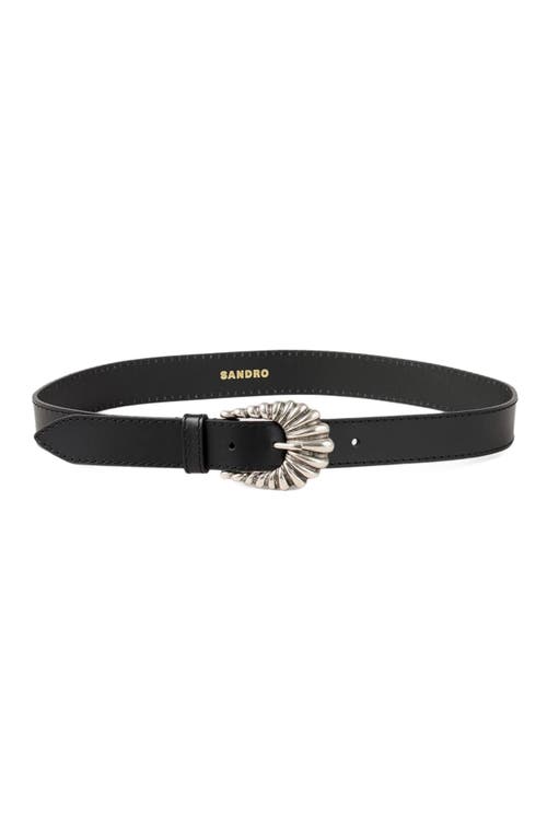 Sandro Womens Textured-buckle Leather Belt In Black