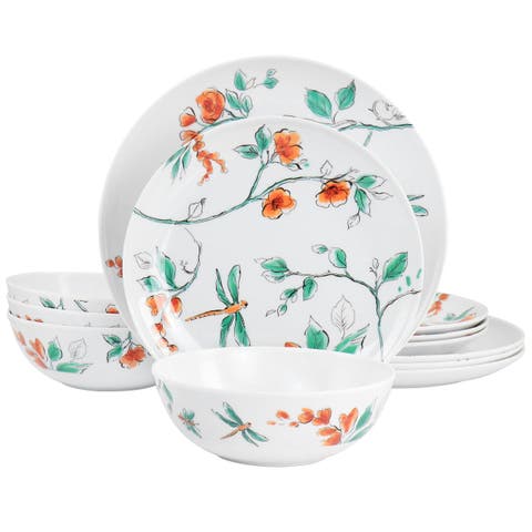 12 piece Dragonfly Melamine Dinnerware Set