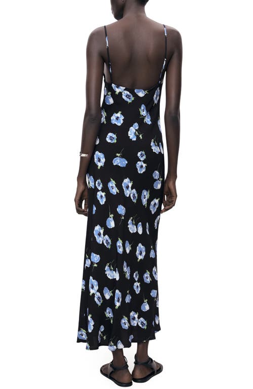 Mango Kendal Print Cowl Neck Crepe Slipdress In Black