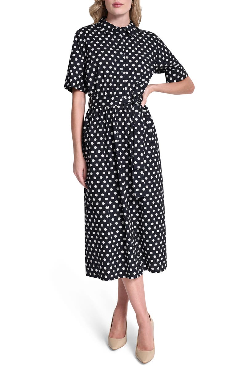 DKNY Tie Waist Shirtdress, Main, color, Spring Nvay/ Ivy