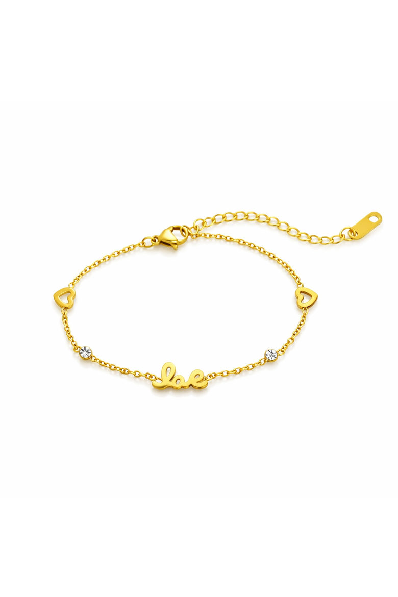 Love & Heart Crystal Station Bracelet, Main, color, Gold