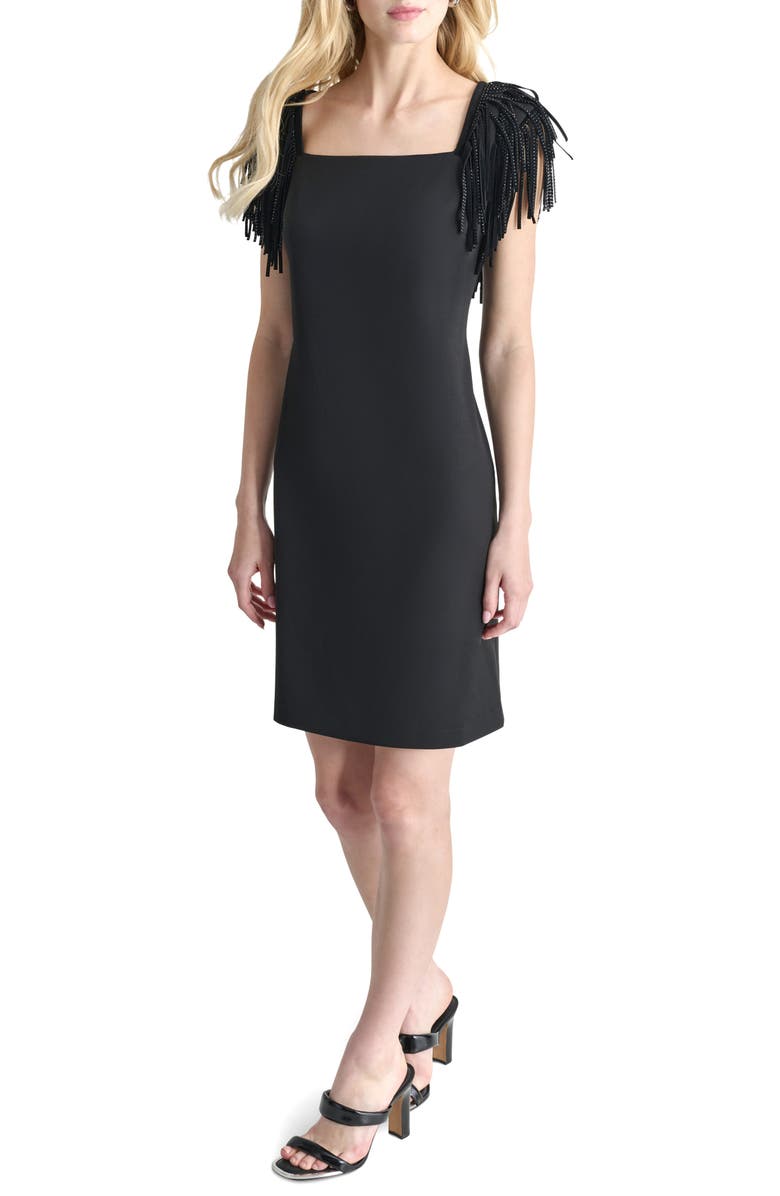DKNY Fringed Cap Sleeve Sheath Dress, Main, color, 