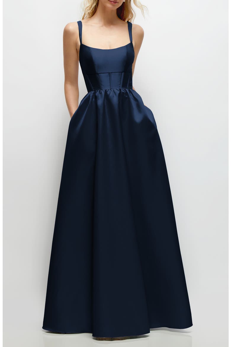 Sleeveless Corset Satin Gown, Main, color, MIDNIGHT