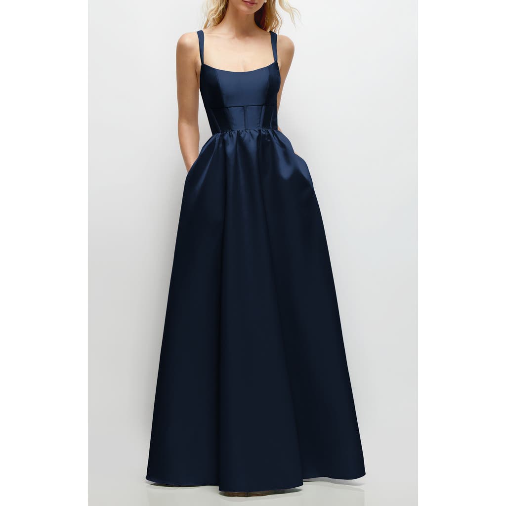 Dessy Collection Sleeveless Corset Satin Gown in Midnight at Nordstrom, Size 10