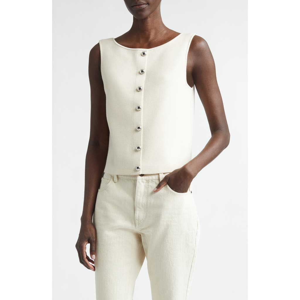 Lafayette 148 New York Button Front Sweater Vest in Ecru at Nordstrom, Size Medium