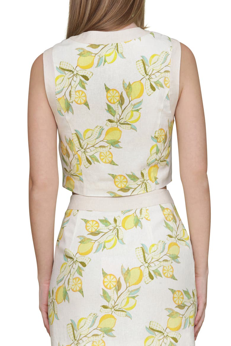 Lemon Print Linen Blend Crop Vest, Alternate, color, LEMON VINE