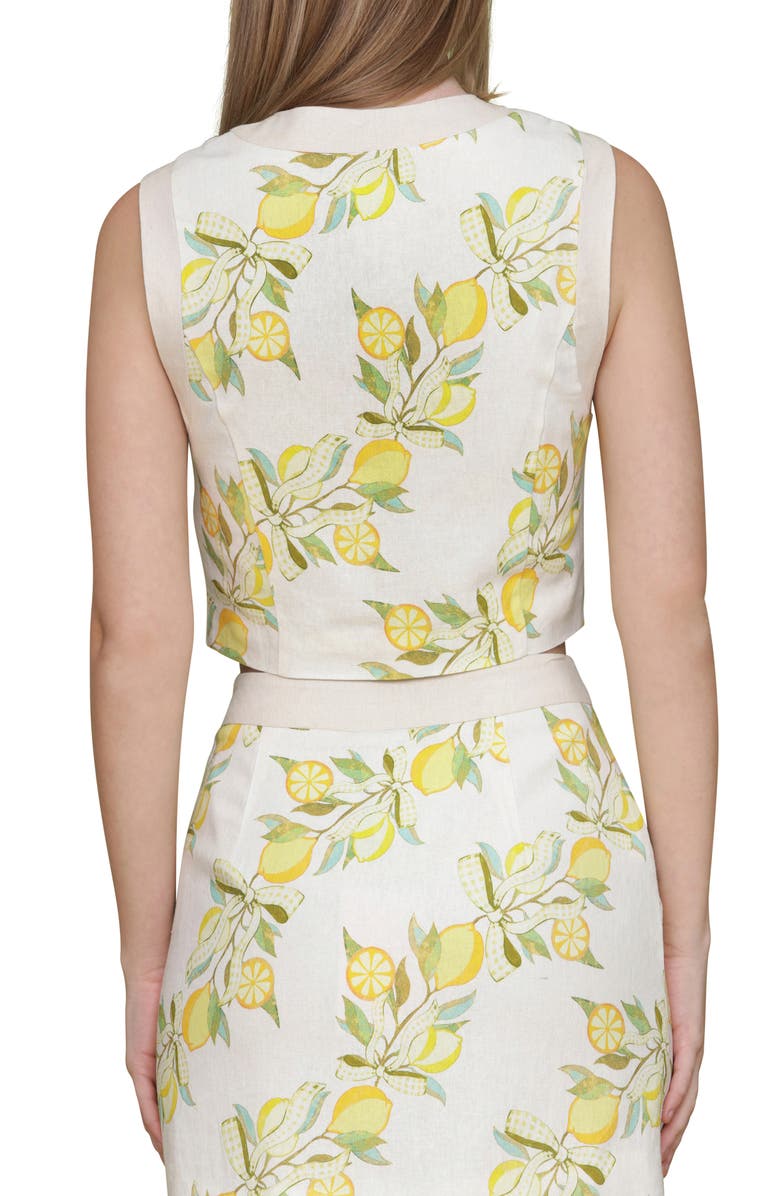 Avec Les Filles Lemon Print Linen Blend Crop Vest, Alternate, color, Lemon Vine