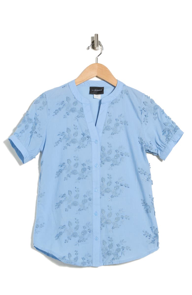 Forgotten Grace Floral Embroidered Short Sleeve Button-Up Top, Main, color,