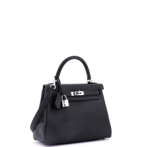 Pre-owned Hermes Hermes Kelly Handbag Black Swift With Palladium Hardware 25 In Black