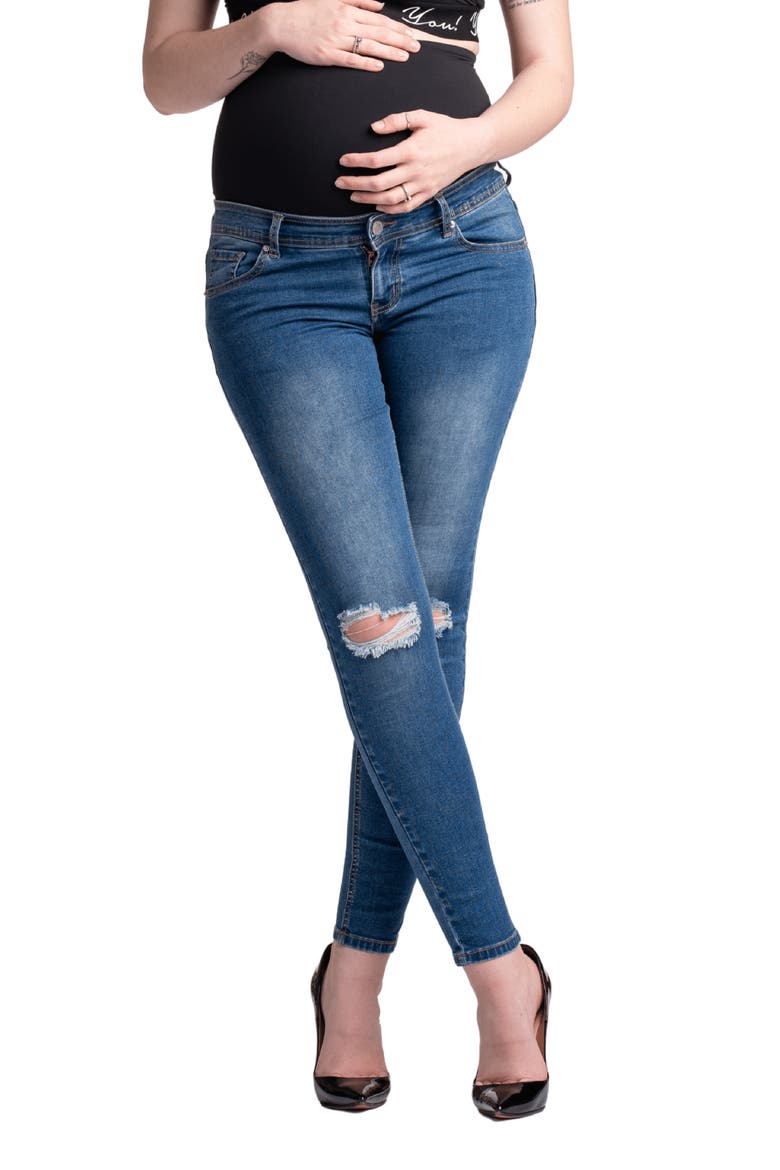 Santa Monica Ripped Skinny Maternity Jeans, Main, color, BLUE