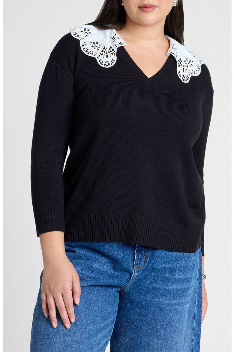 Scalloped Collar Sweater, Main, color, BLACK
