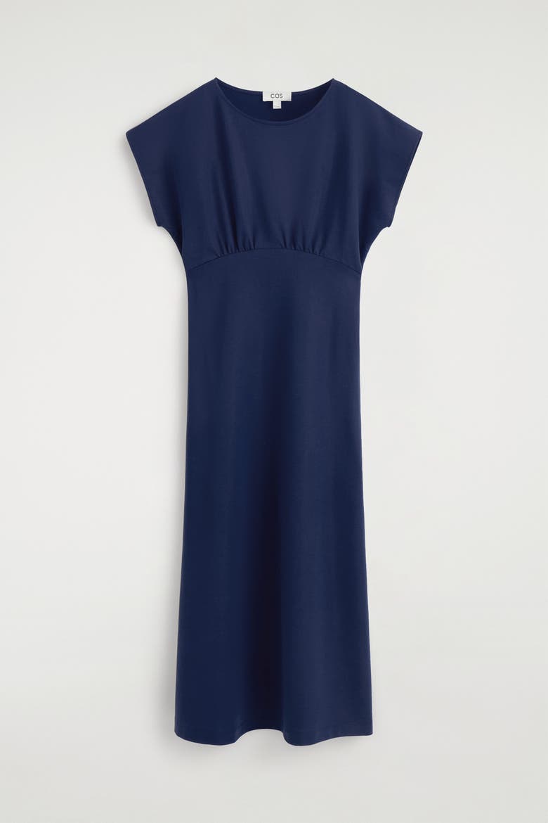 Sculpted Gathered Jersey Midi Dress, Alternate, color, DARK BLUE