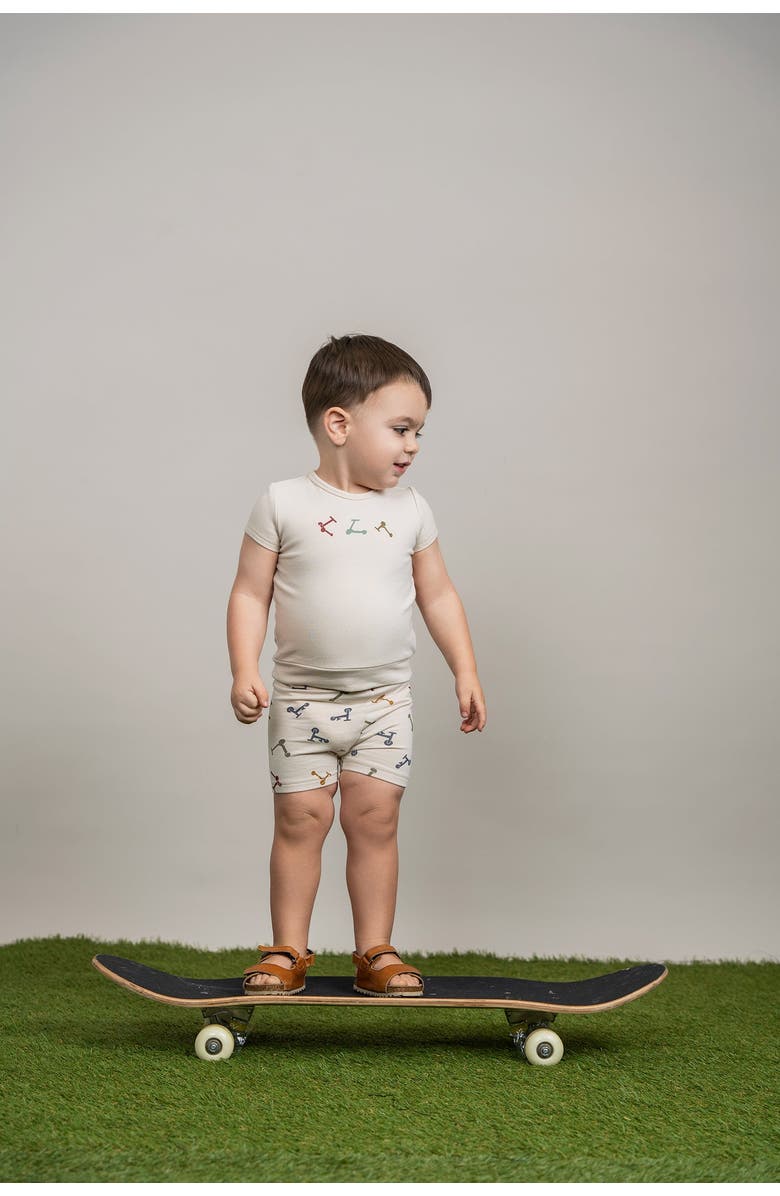 Space Grey Scooter and Tulip Printed Shorts Set, Alternate, color, Soft Pink