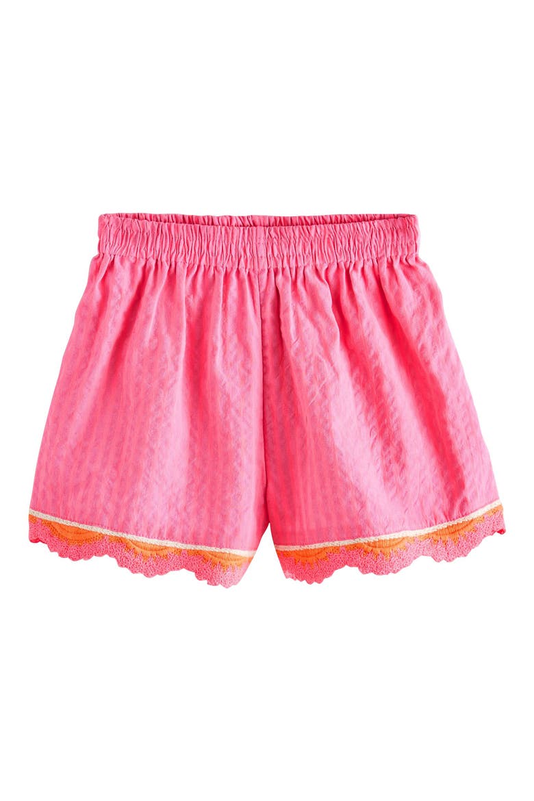 Kids' Scallop Trim Seersucker Shorts, Main, color, PINK
