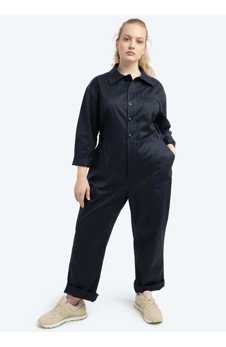 SEE ROSE GO RIVETER PLUS SIZE JUMPSUIT, Main, color, Passport Blue