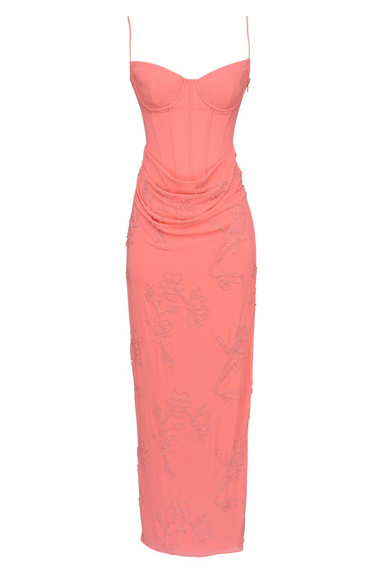 Carmella Hand Beaded Corset Gown, Alternate, color, CORAL