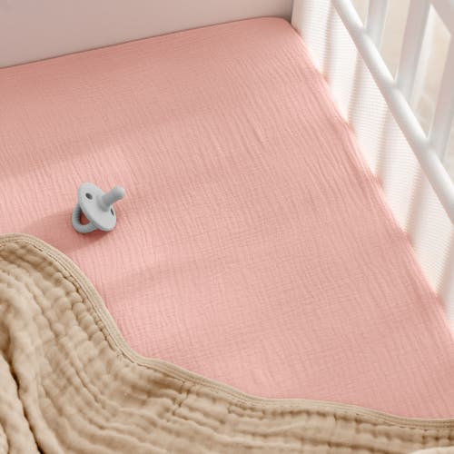 Comfy Cubs Muslin Fitted Bassinet Crib Sheet In Lace Pink