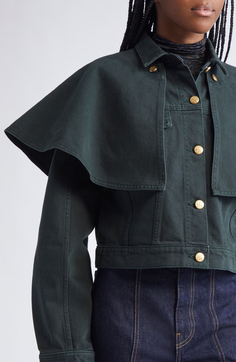 Ulla Johnson The Agata Cape Denim Jacket, Alternate, color, Hunter