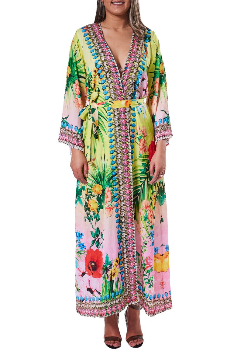 Floral Longline Duster, Main, color, YELLOW