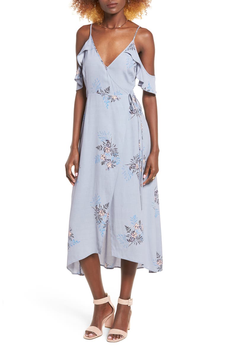 Gwyn Cold Shoulder Midi Dress, Main, color, PERIWINKLE FLORAL