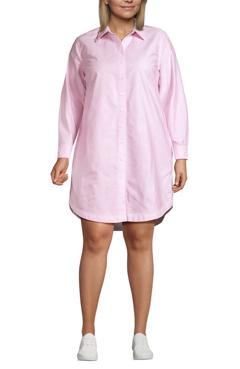 Plus Size Light Weight Denim Long Sleeve Button Front Shirt Dress