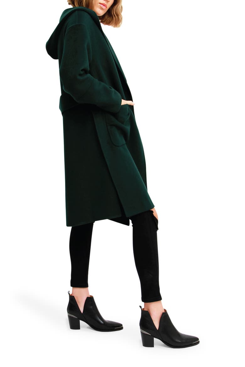 Walk This Way Hooded Wool Blend Coat, Alternate, color, DARK GREEN