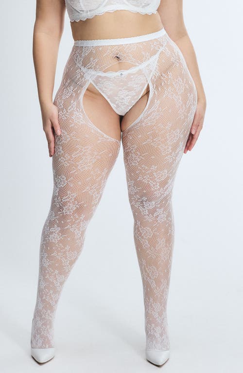 Savage X Fenty At First Sight Crotchless Lace Tights In Hazy White