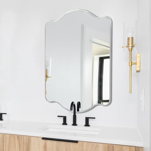 Jonathan Y Louisa Medium Scalloped Rectangular Metal Framed Wall Mirror In Nickel