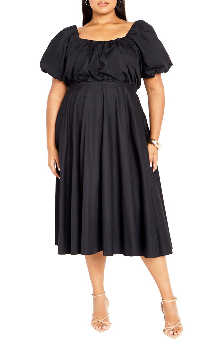 City Chic Rosabella Puff Sleeve Midi Dress, Main, color,