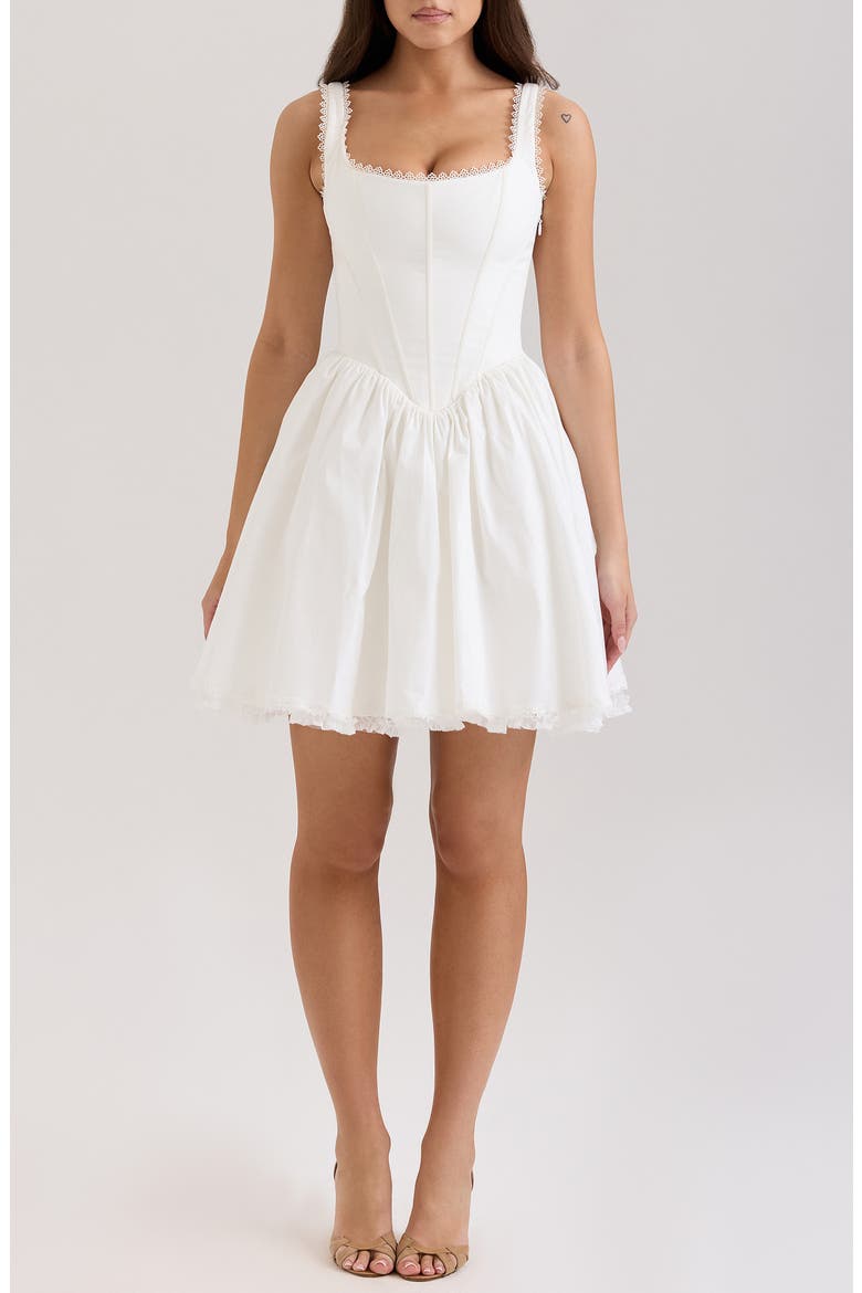 Letitia Lace Trim Stretch Cotton Corset Cocktail Minidress, Main, color, WHITE