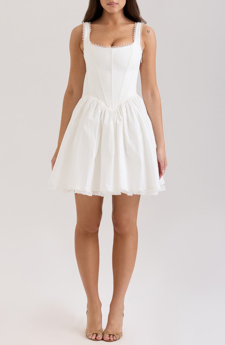 HOUSE OF CB Letitia Lace Trim Stretch Cotton Corset Cocktail Minidress, Main, color, White