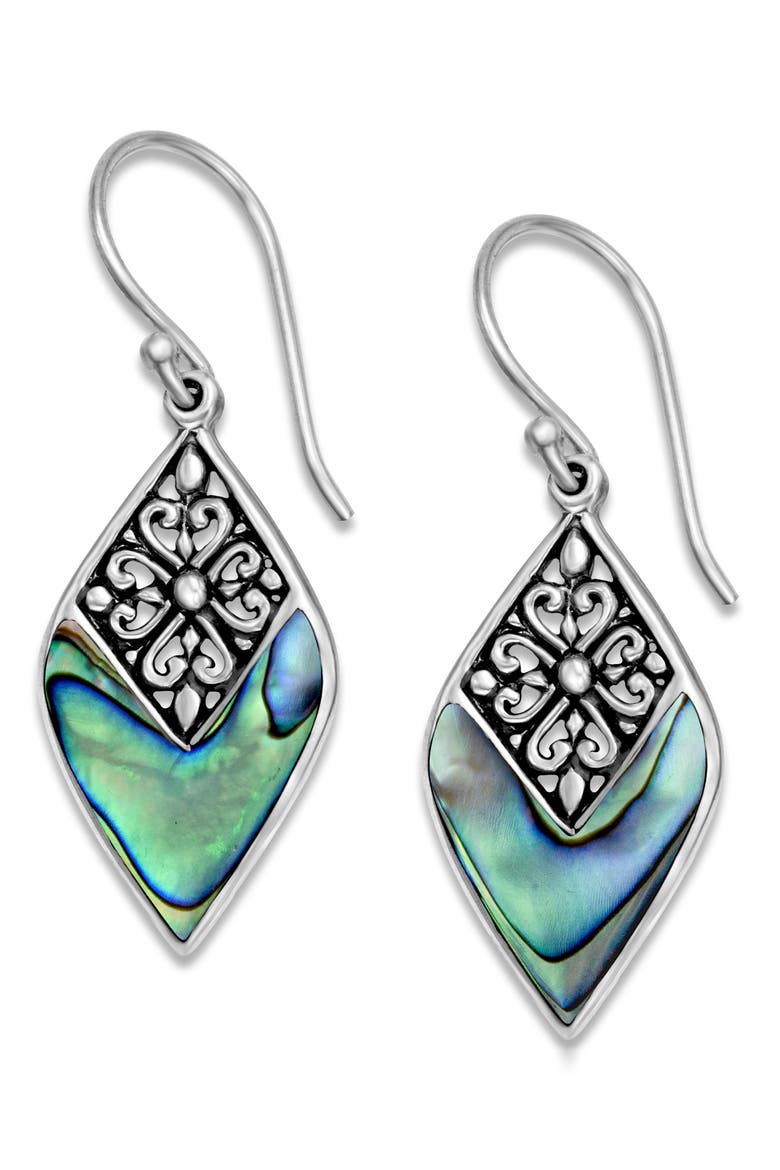 Sterling Silver Abalone Marquise Drop Earrings, Main, color, GREEN AND BLUE