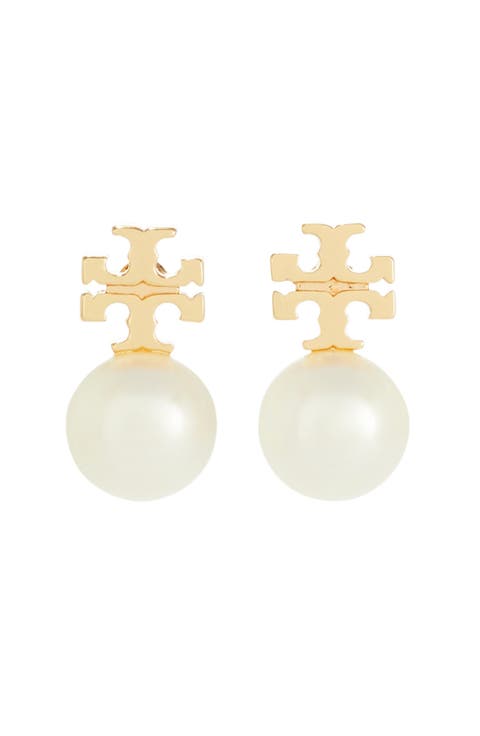 【TORYBURCH】 white earrings （関税送料込） Kira Pearl Front-Back Earring: Women's Designer Earrings