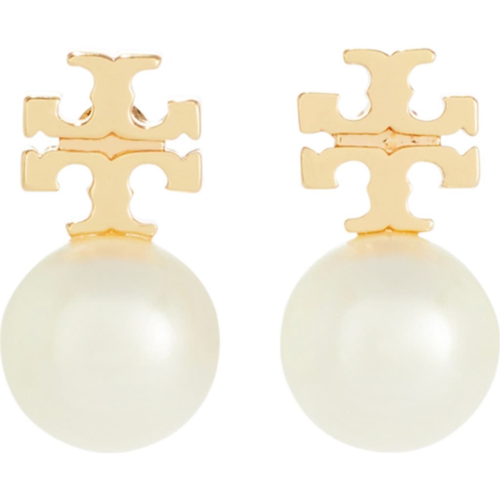 Tory Burch Faux Pearl Stud Earrings In Gold