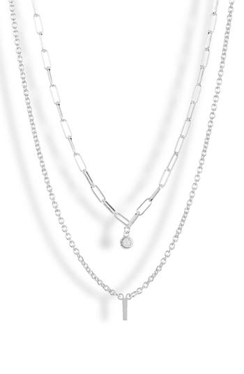Meshmerise Diamond Initial Charm Necklace In Metallic