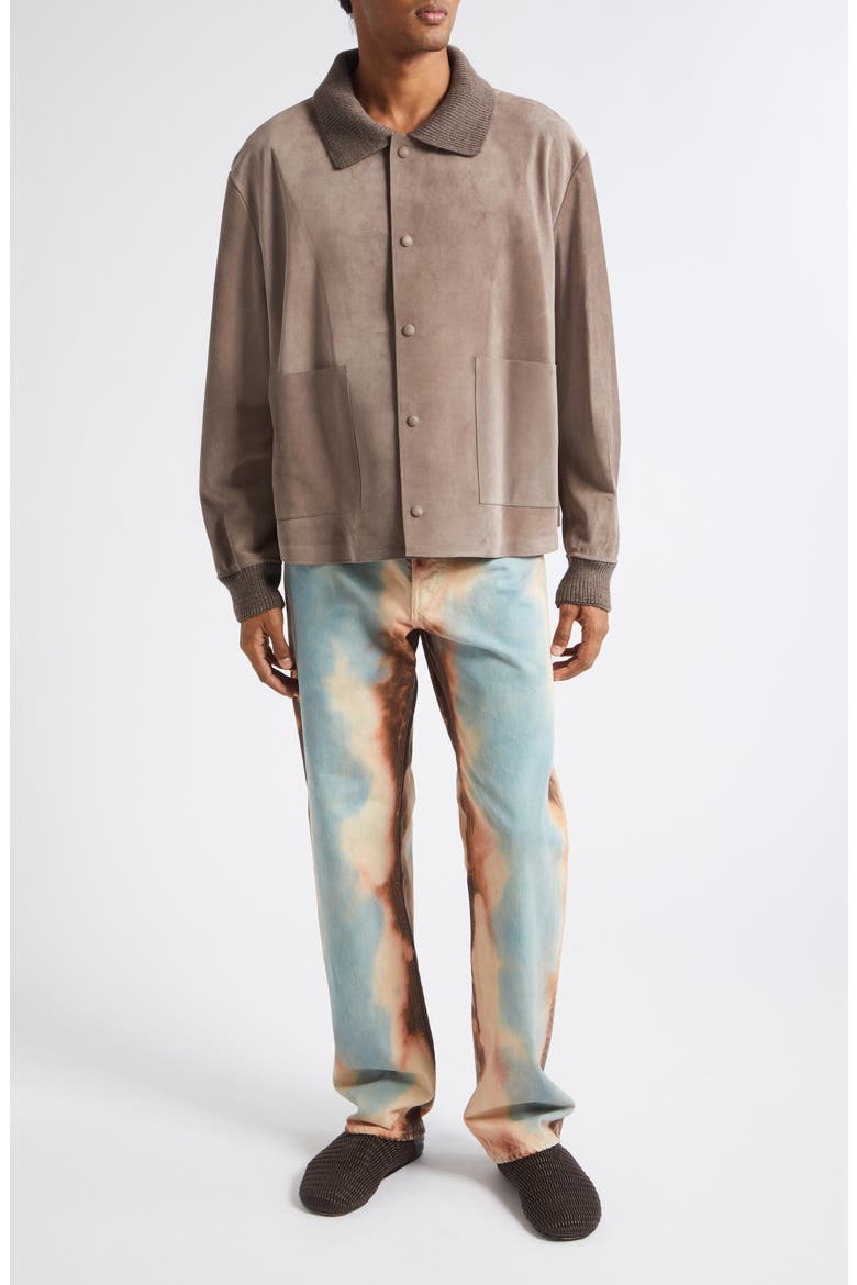 Rib Collar Suede Jacket, Alternate, color, MOUSE GREY