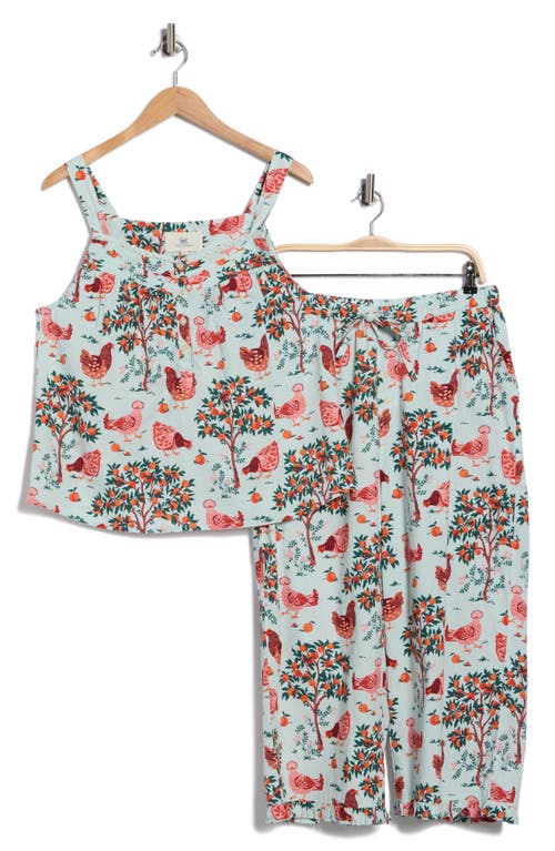 Printfresh Back To Bed Organic Cotton Poplin Cropped Pajamas In Blue